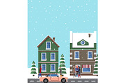 Winter View, Buildings Poster Vector