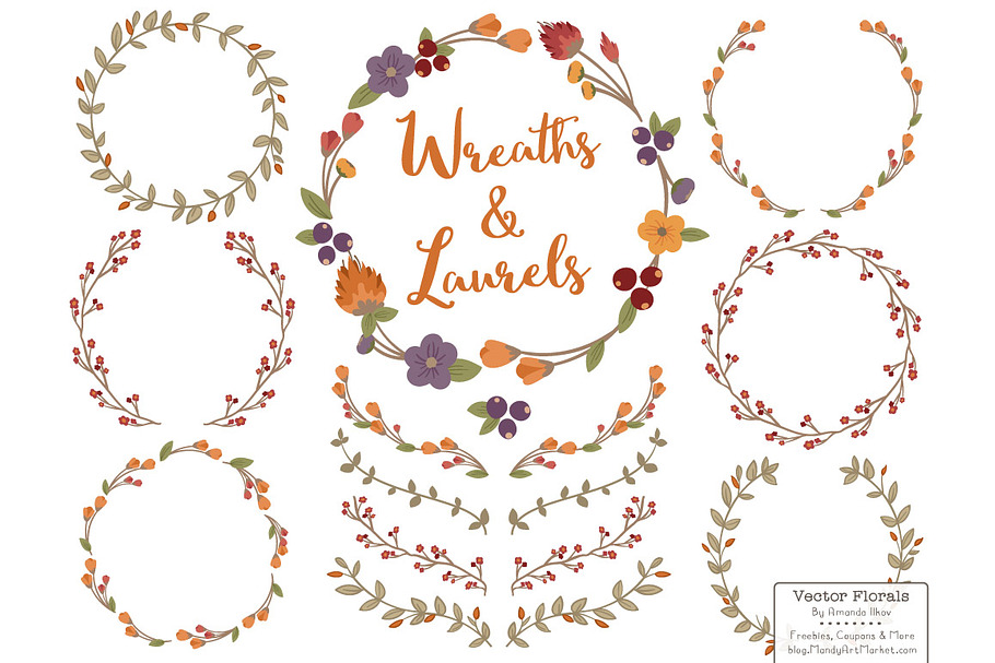 Autumn Vector Flower Wreaths in Illustrations - product preview 8