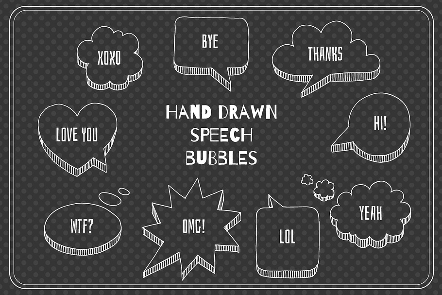 Hand-drawn speech bubble set.