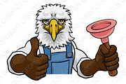 Eagle Plumber Cartoon Mascot Holding