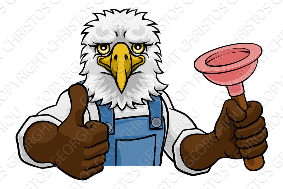 Eagle Plumber Cartoon Mascot Holding in Illustrations - product preview 8