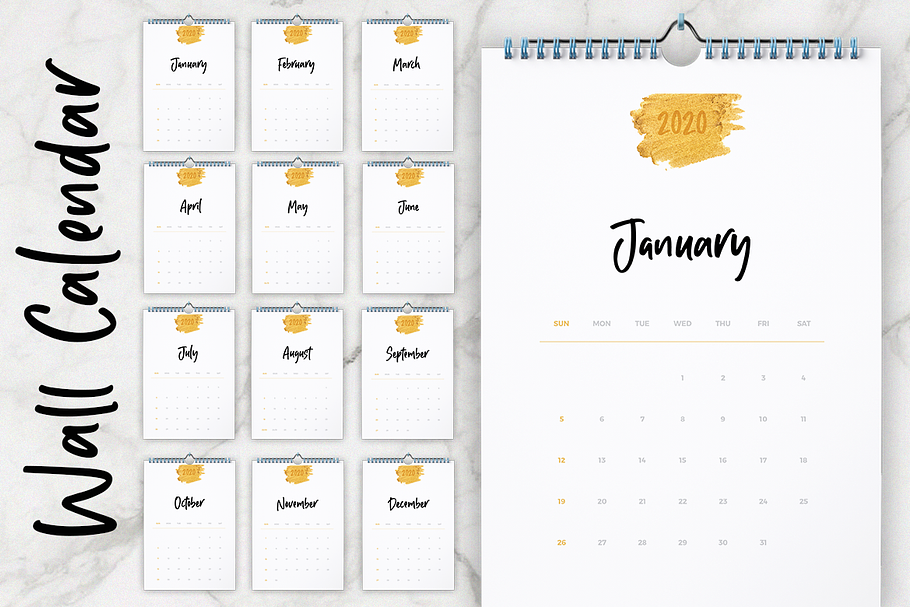 Wall Calendar 2020 Layout in Stationery Templates - product preview 8