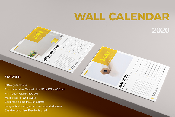 Wall Calendar 2020 Layout in Stationery Templates - product preview 7