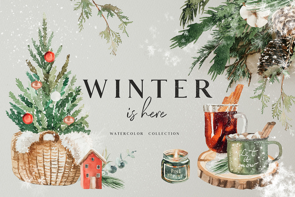 Winter is here - watercolor set in Illustrations - product preview 8