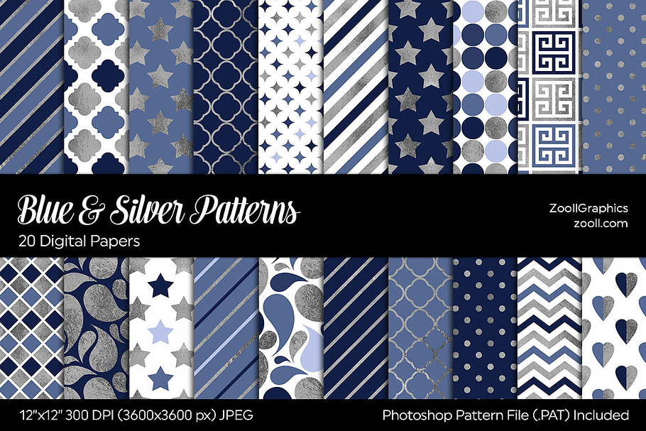Blue & Silver Digital Papers in Patterns - product preview 8