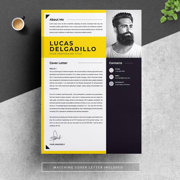 Minimal Yellow Resume / CV Template in Letter Templates - product preview 3