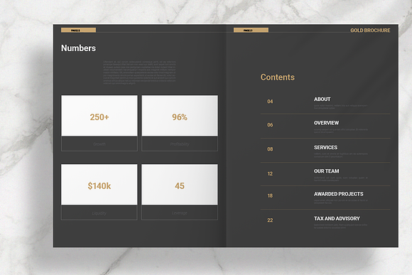 Gold Brochure Layout in Brochure Templates - product preview 2