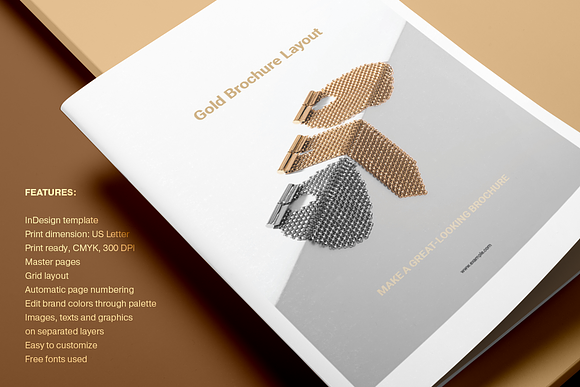 Gold Brochure Layout in Brochure Templates - product preview 7