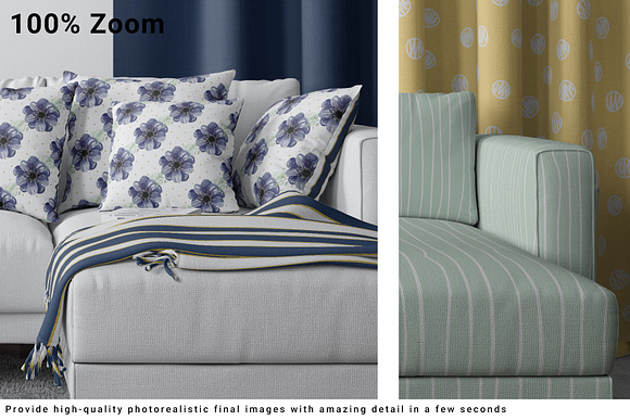 Sofa, Curtain, Pillows & Blanket Set in Product Mockups - product preview 1