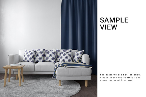 Sofa, Curtain, Pillows & Blanket Set in Product Mockups - product preview 4