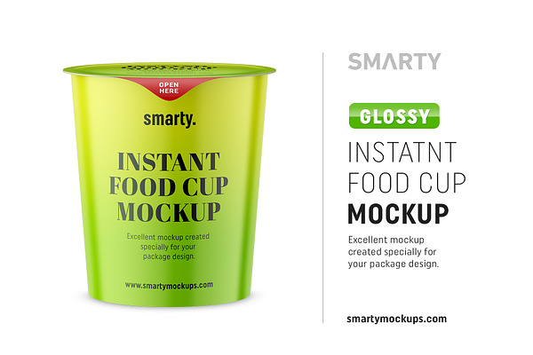 Glossy instant food cup mockup