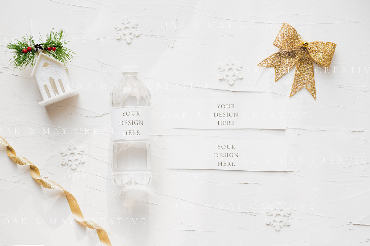 Christmas Water Bottle Label Mockup in Product Mockups - product preview 8
