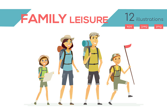 Family leisure set of illustrations in Illustrations - product preview 1