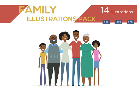 Scenes with a happy African family in Illustrations - product preview 1