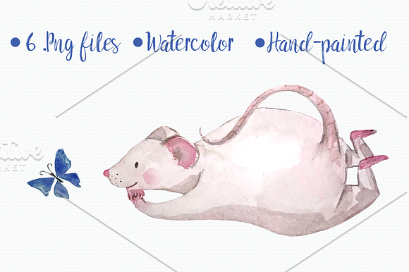 Watercolor White Mice Clip Art Set in Illustrations - product preview 2