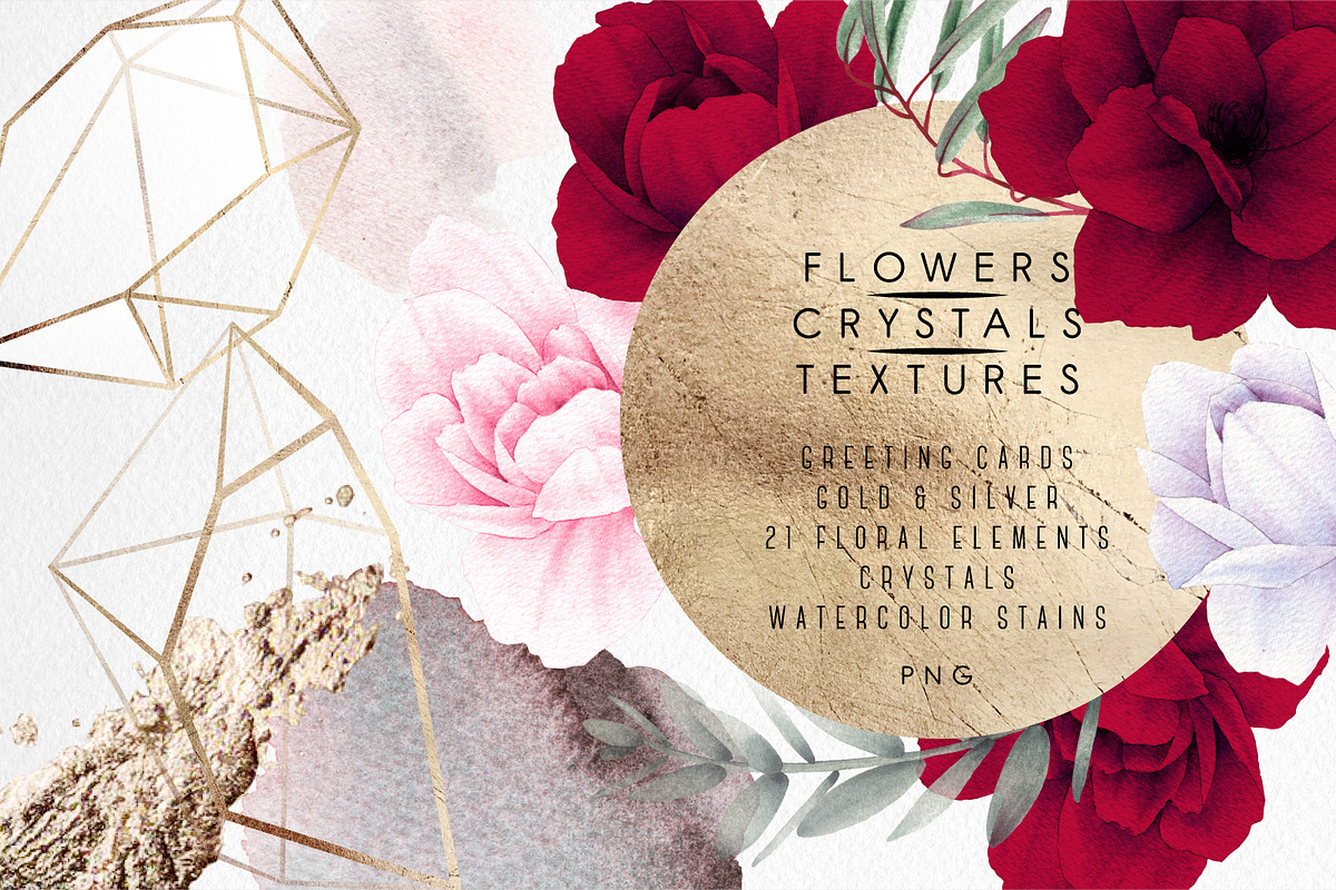 Flowers, crystals and textures(PNG) in Illustrations - product preview 8