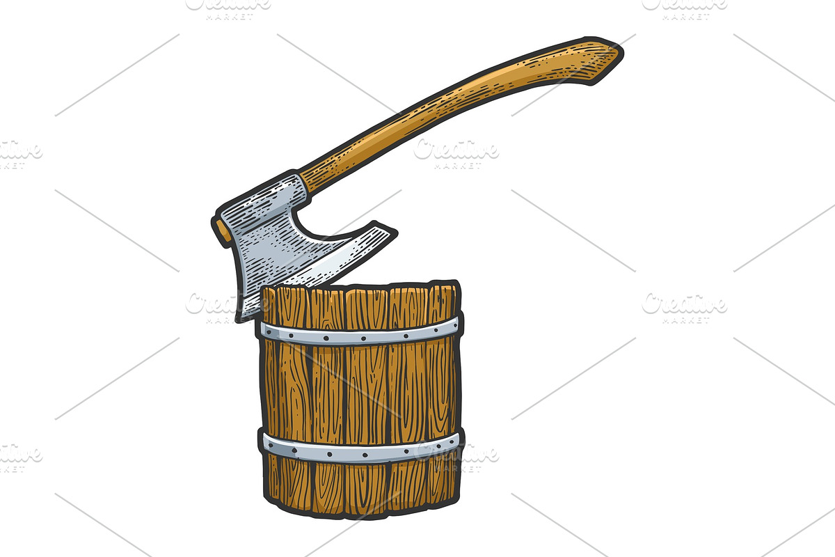 Executioner ax stuck in log sketch in Illustrations - product preview 8