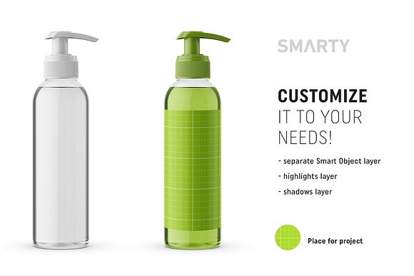 Transparent pump bottle mockup in Product Mockups - product preview 1