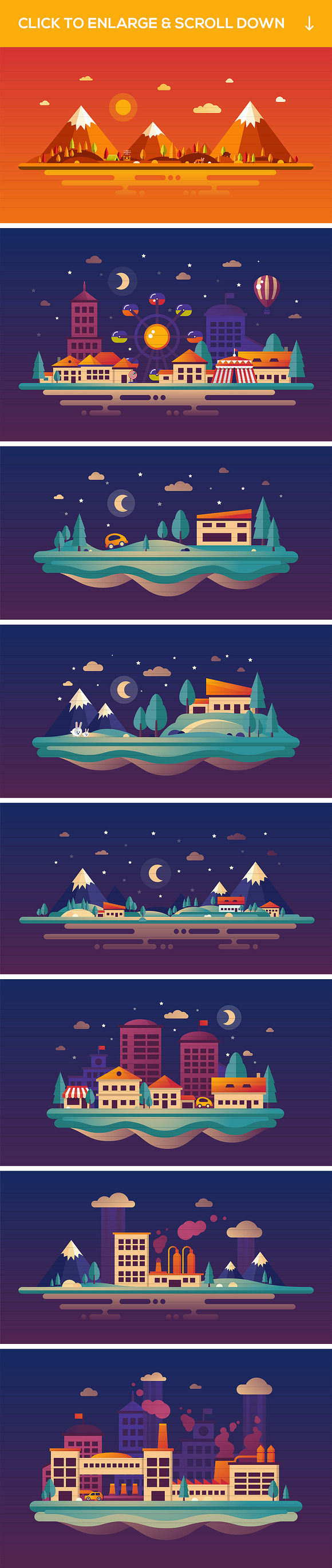 Flat Design Landscapes Collection in Web Elements - product preview 11