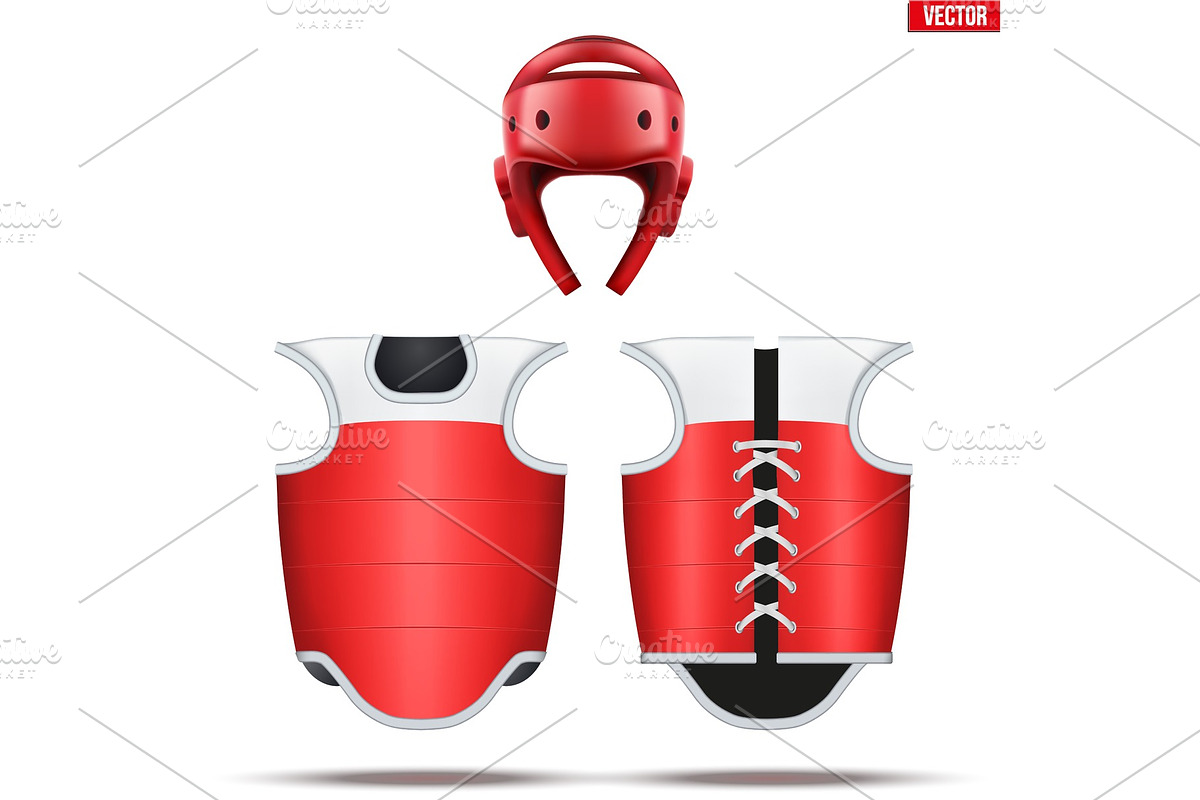 Red Taekwondo equipment set in Illustrations - product preview 8