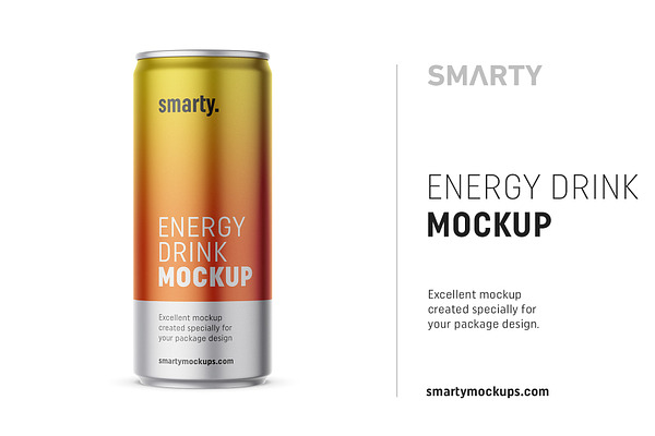 Metallic energy drink can mockup