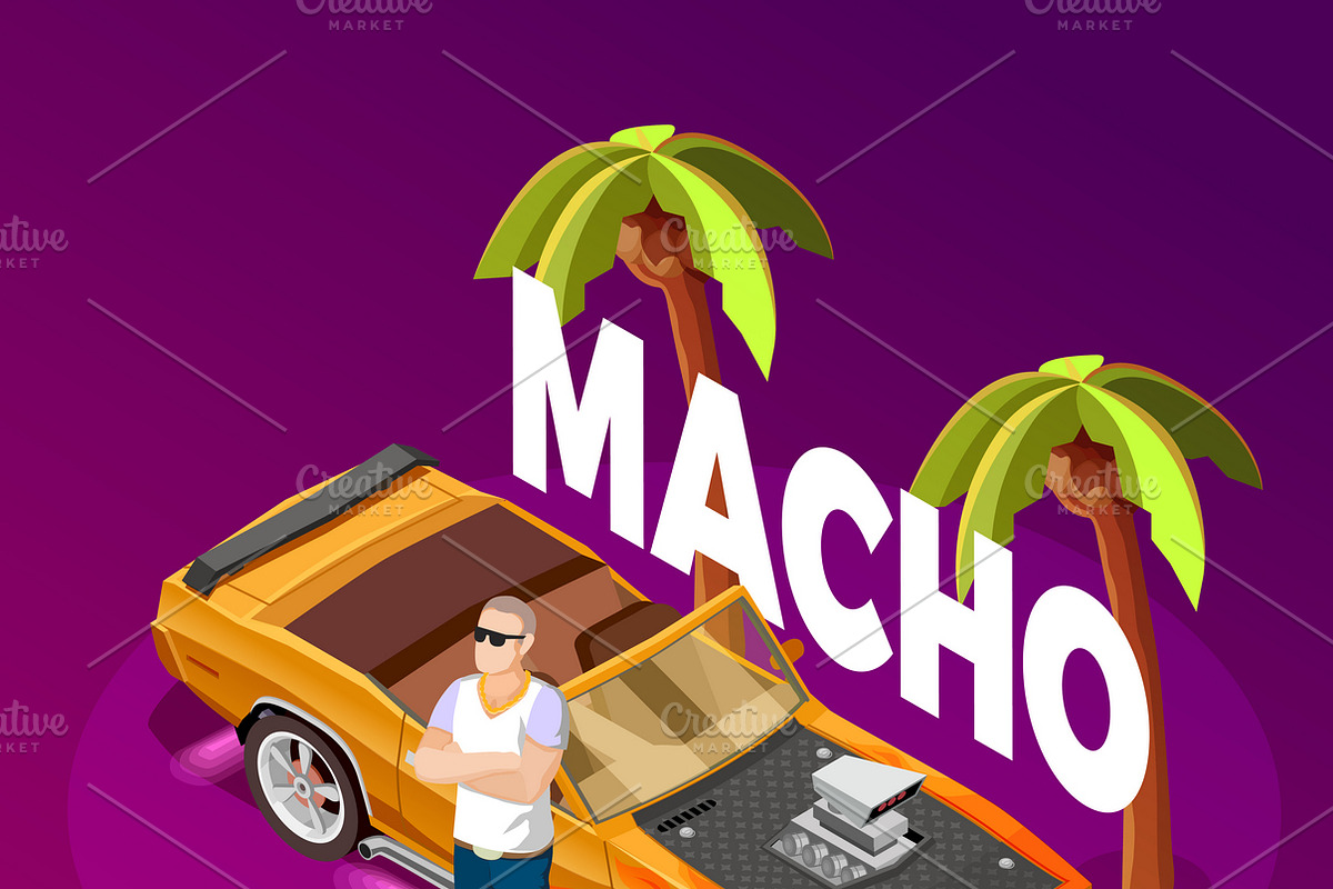 Macho man and luxury car in Illustrations - product preview 8