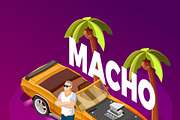 Macho man and luxury car