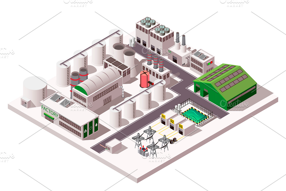 Big factory isometric composition in Illustrations - product preview 8