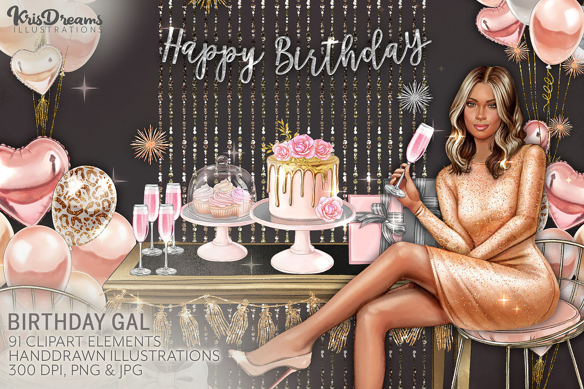 Birthday Handpainted Clipart in Illustrations - product preview 8