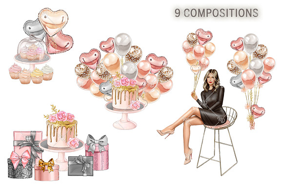 Birthday Handpainted Clipart in Illustrations - product preview 1
