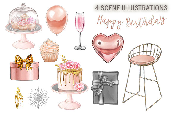 Birthday Handpainted Clipart in Illustrations - product preview 2