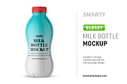 Glossy milk bottle mockup