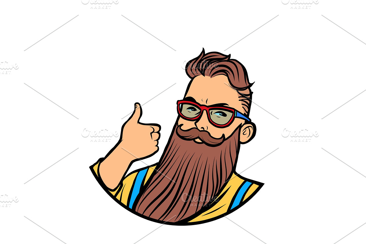 bearded hipster thumb up gesture in Illustrations - product preview 8