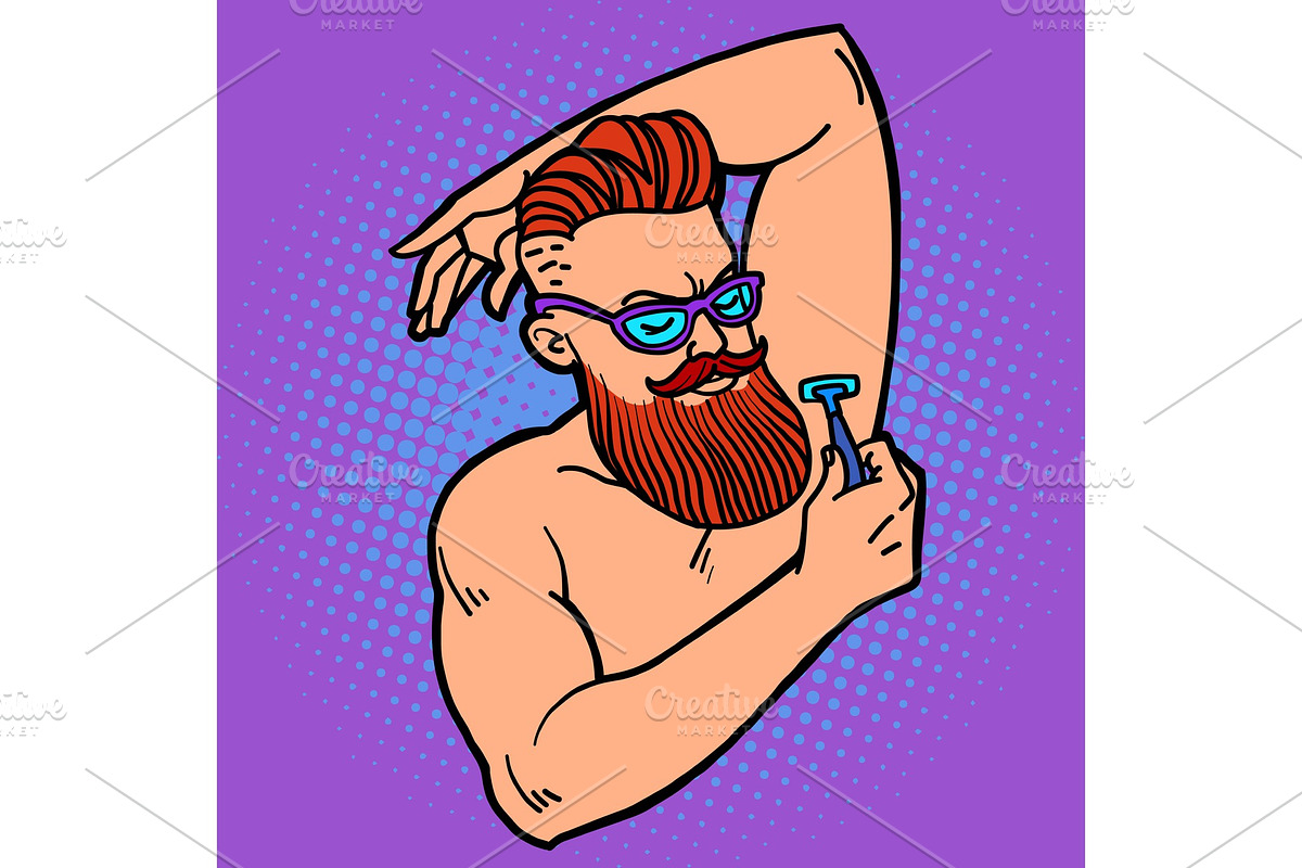bearded hipster man shaves his in Illustrations - product preview 8