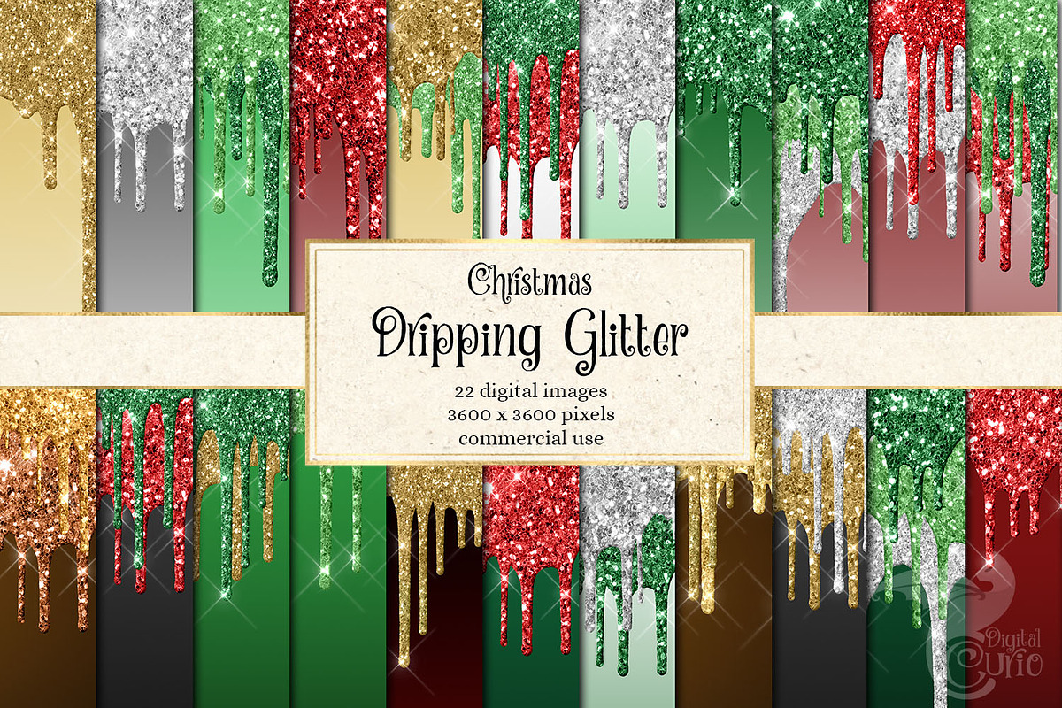 Christmas Glitter Drips Backgrounds in Textures - product preview 8