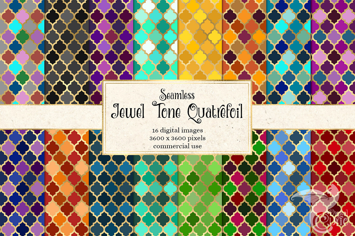 Jewel Tone Quatrefoil Digital Paper in Patterns - product preview 8