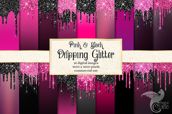 Pink & Black Dripping Glitter