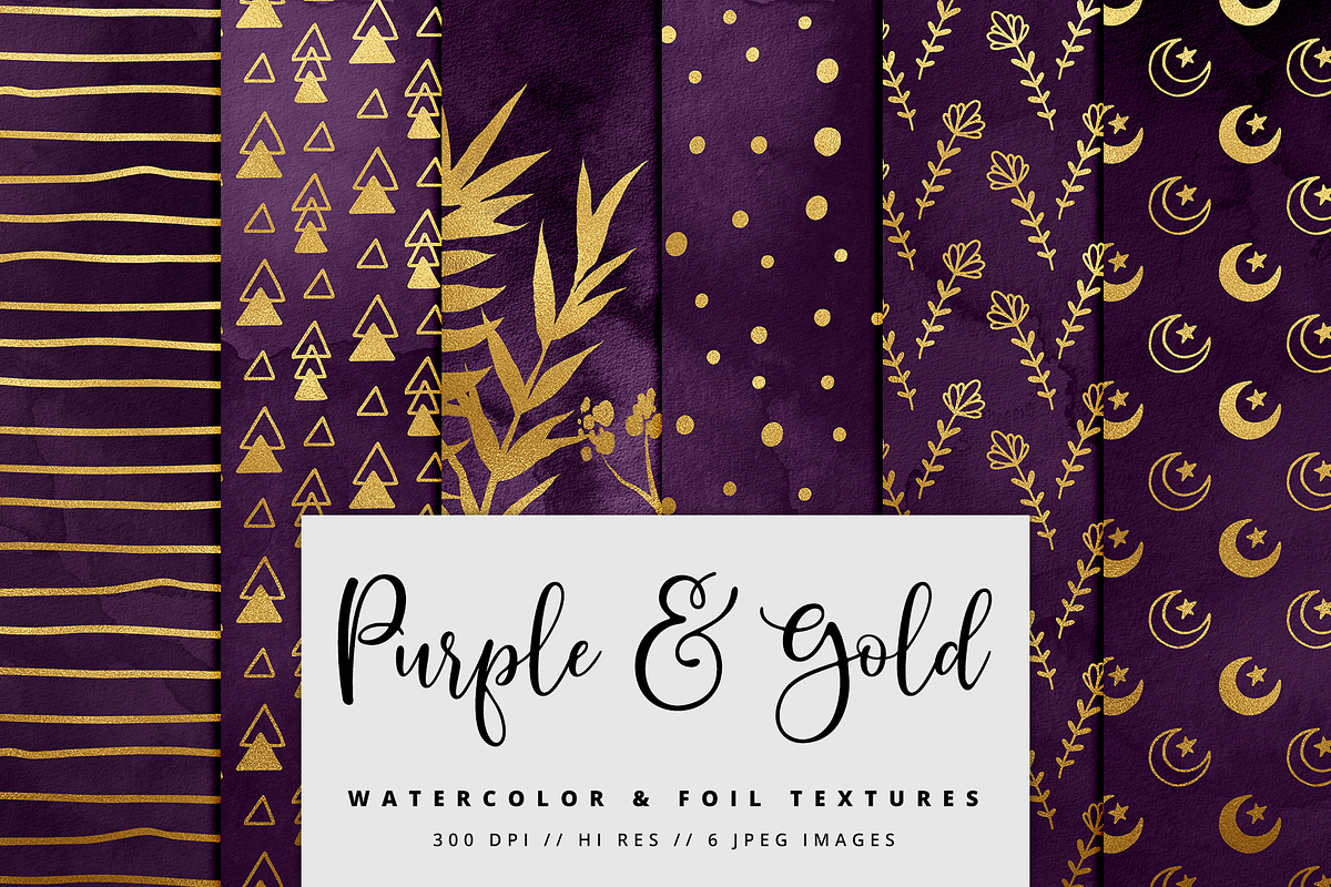 Purple & Gold Foil Digital Paper in Textures - product preview 8