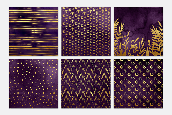 Purple & Gold Foil Digital Paper in Textures - product preview 1