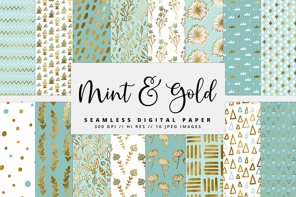 Mint & Gold Digital Paper
