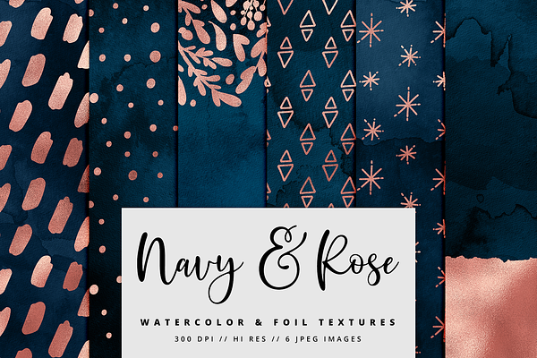 Navy & Rose Gold Foil Digital Paper