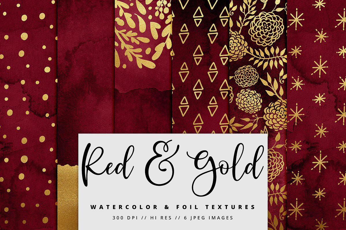 Red & Gold Digital Paper in Textures - product preview 8