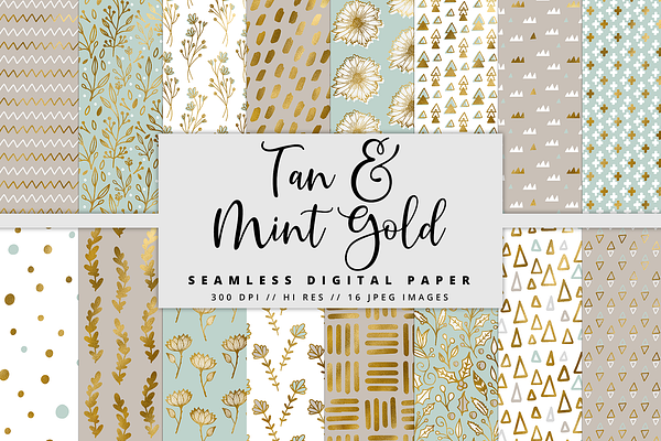 Tan & Mint Gold Digital Paper