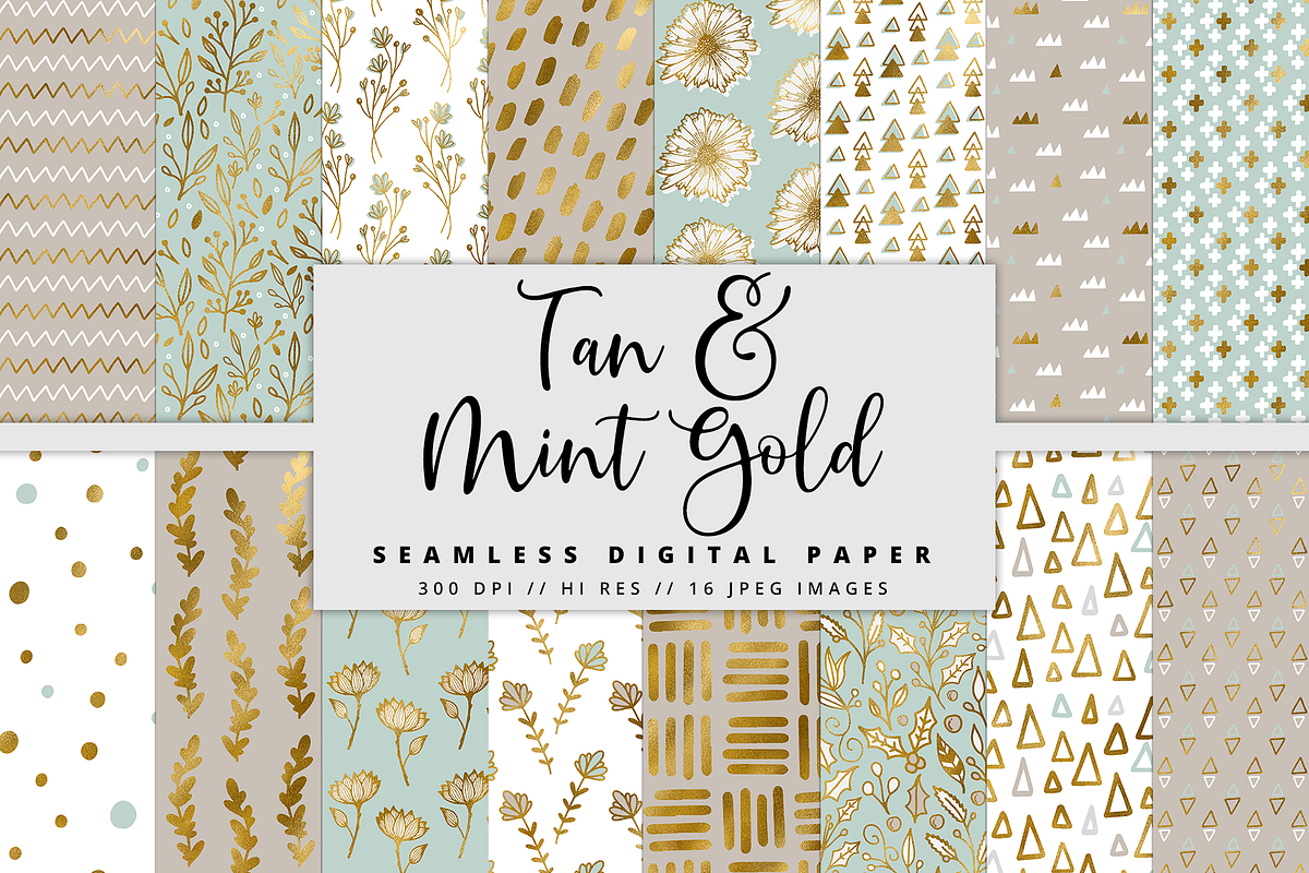 Tan & Mint Gold Digital Paper in Textures - product preview 8