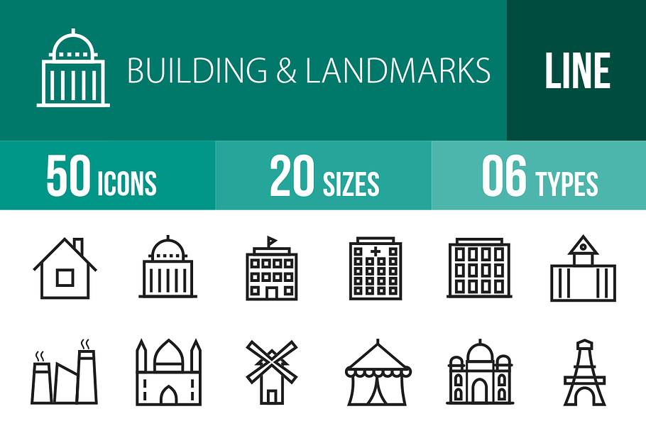 50 Buildings & Landmarks Line Icons in Graphics - product preview 8