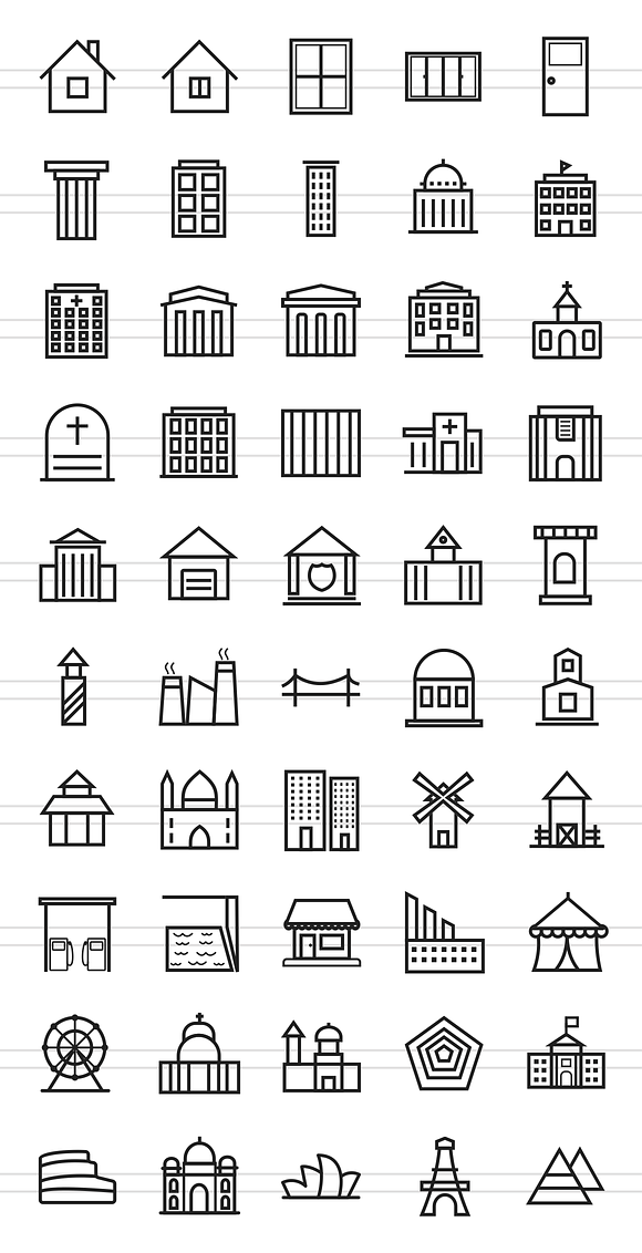 50 Buildings & Landmarks Line Icons in Graphics - product preview 1