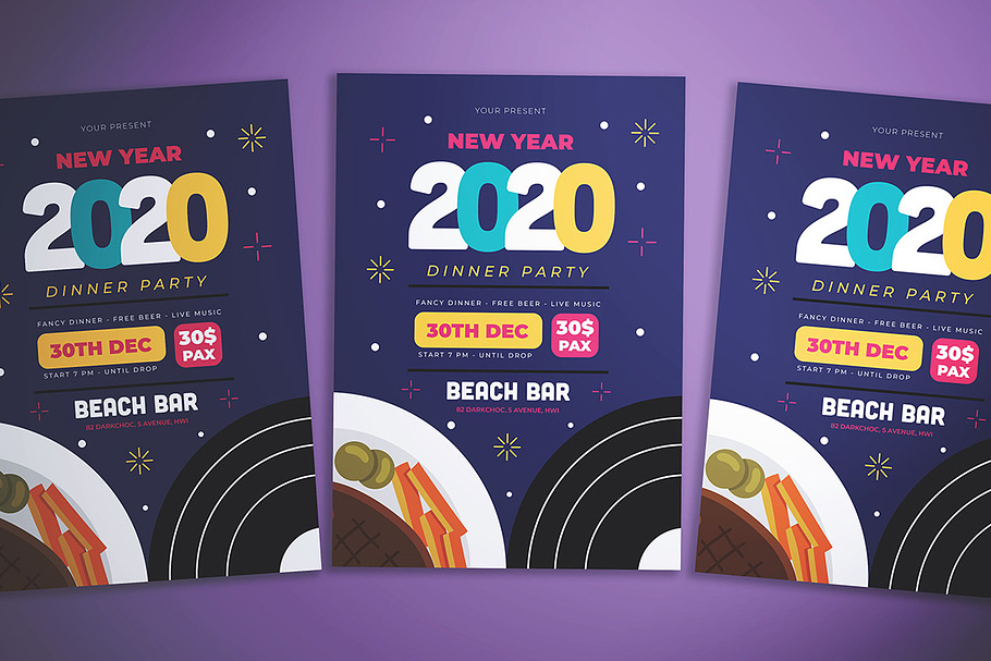 New Year Dinner Flyer in Flyer Templates - product preview 8
