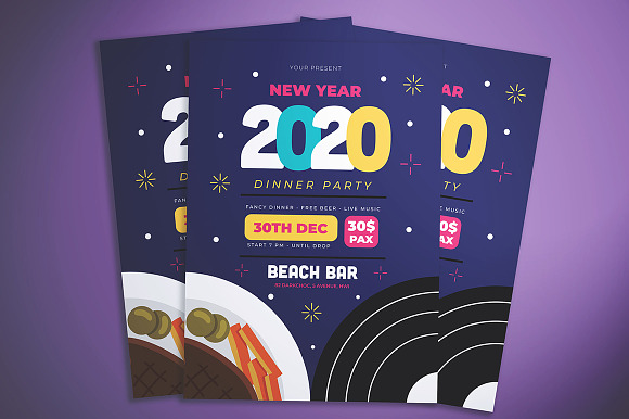 New Year Dinner Flyer in Flyer Templates - product preview 1
