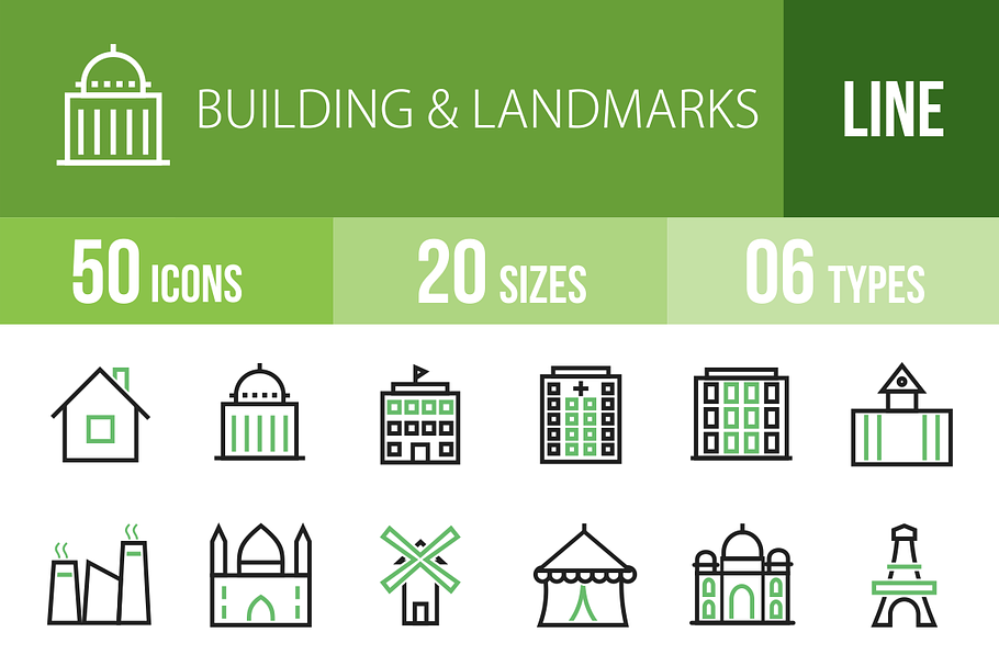 50 Buildings&Landmarks Green & Black