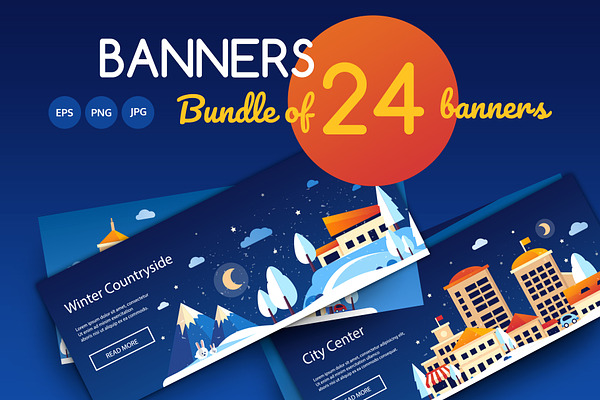 Flat Design Style Landscapes Banners